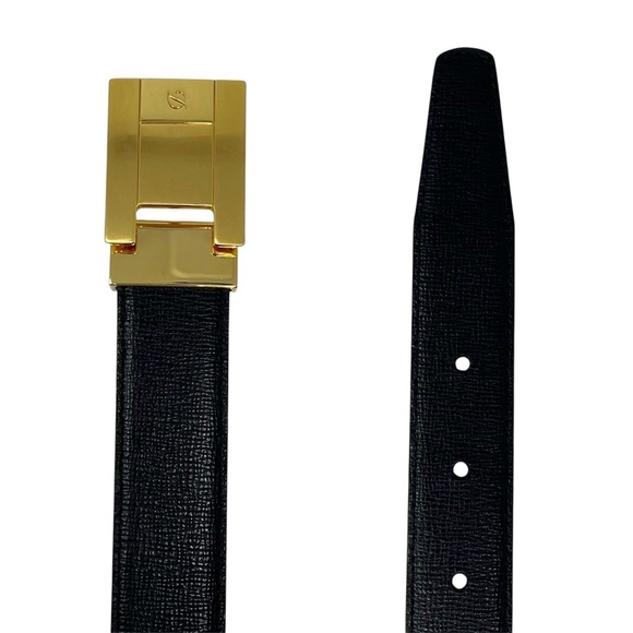 S.T. Dupont Paris Men’s Reversible Black Brown Leather Belt Size 33 Gold Buckle - Picture 3 of 11